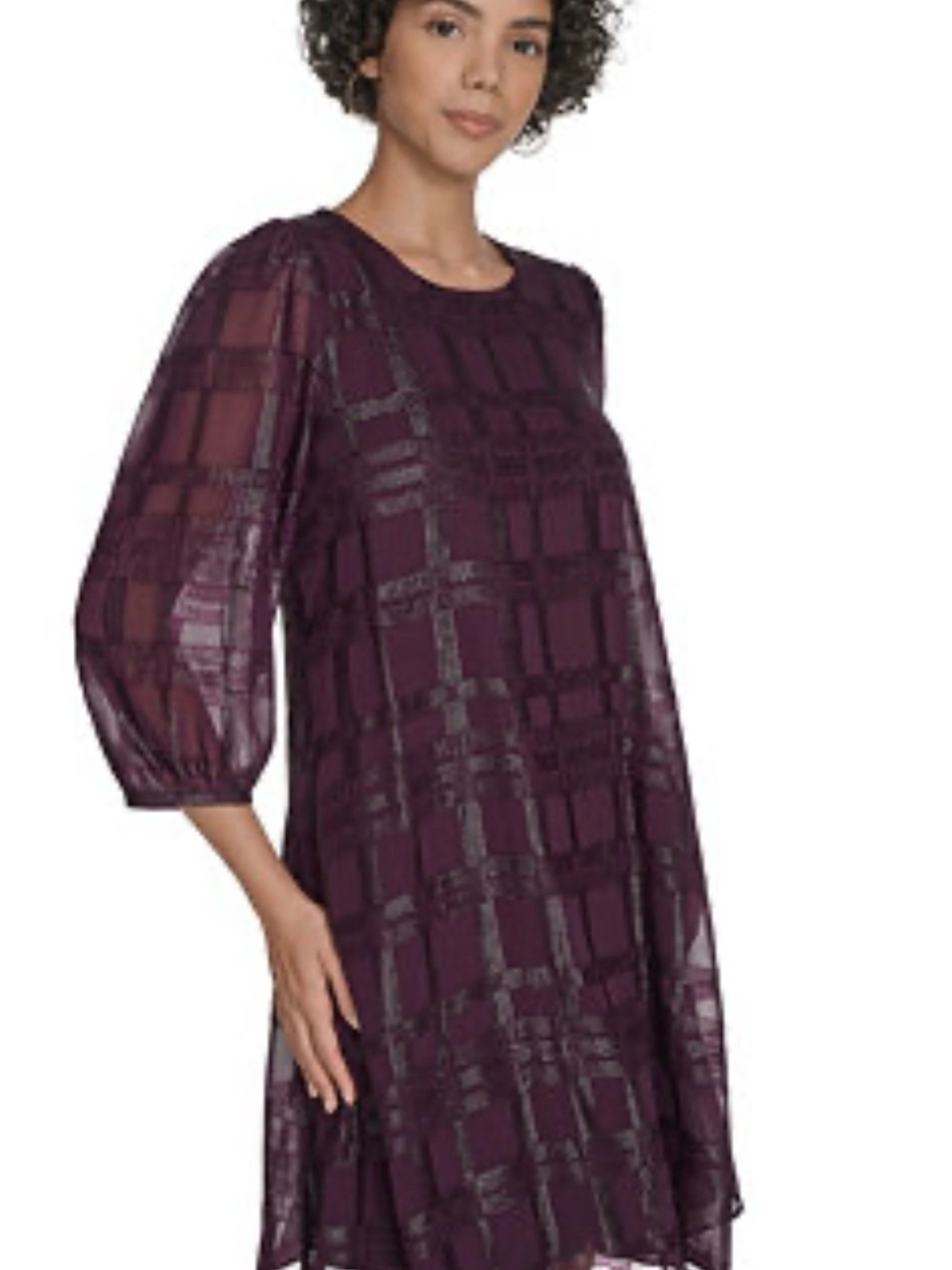 Calvin Klein women’s crew neck shift dress with a shimmering grid pattern
